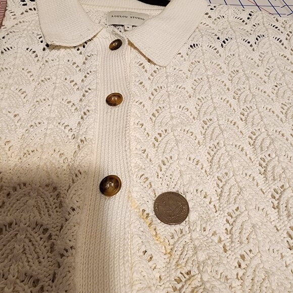 Loulou Studio Adria Open Stitch Cotton Cardigan NWOT White Med small mark - Picture 4 of 12